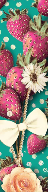 Free strawberry bookmark featuring a teal design with strawberries